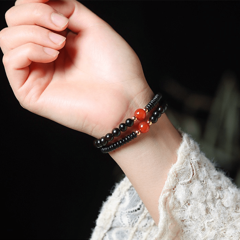 Black Sandalwood & Agate Double Circle Bracelet - Buddha Nature
