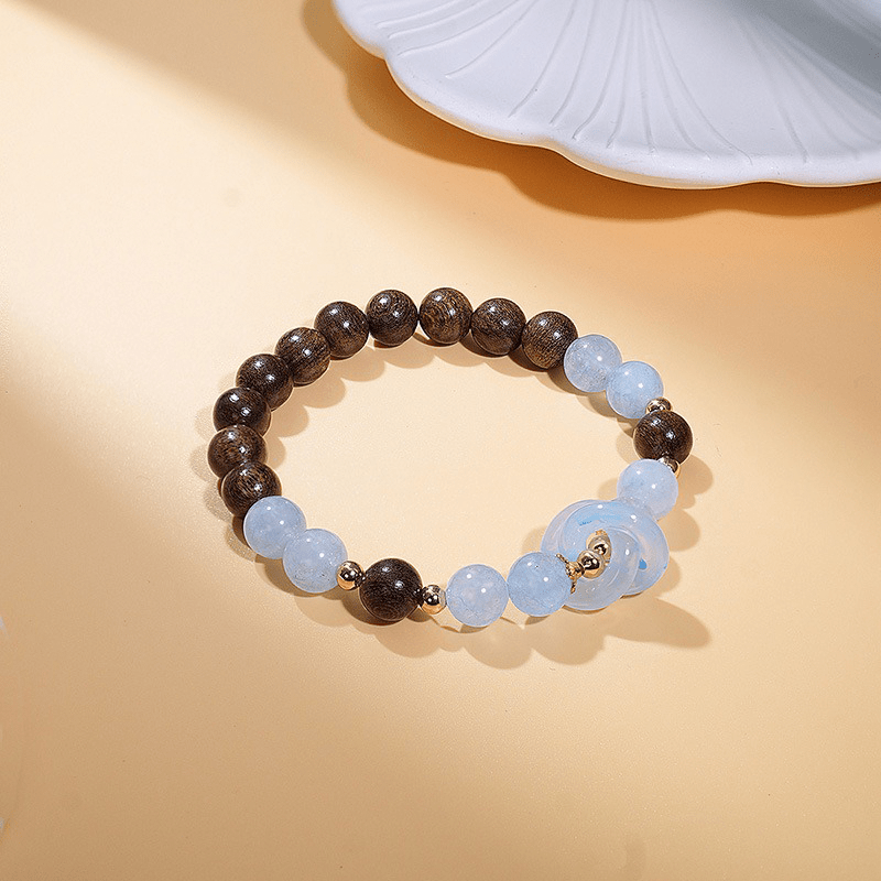 Ice Blue Aquamarine & Golden Sandalwood Bracelet - Buddha Nature