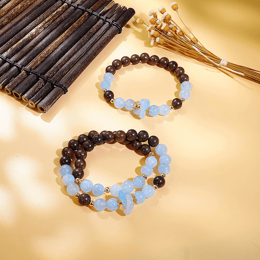 Ice Blue Aquamarine & Golden Sandalwood Bracelet - Buddha Nature