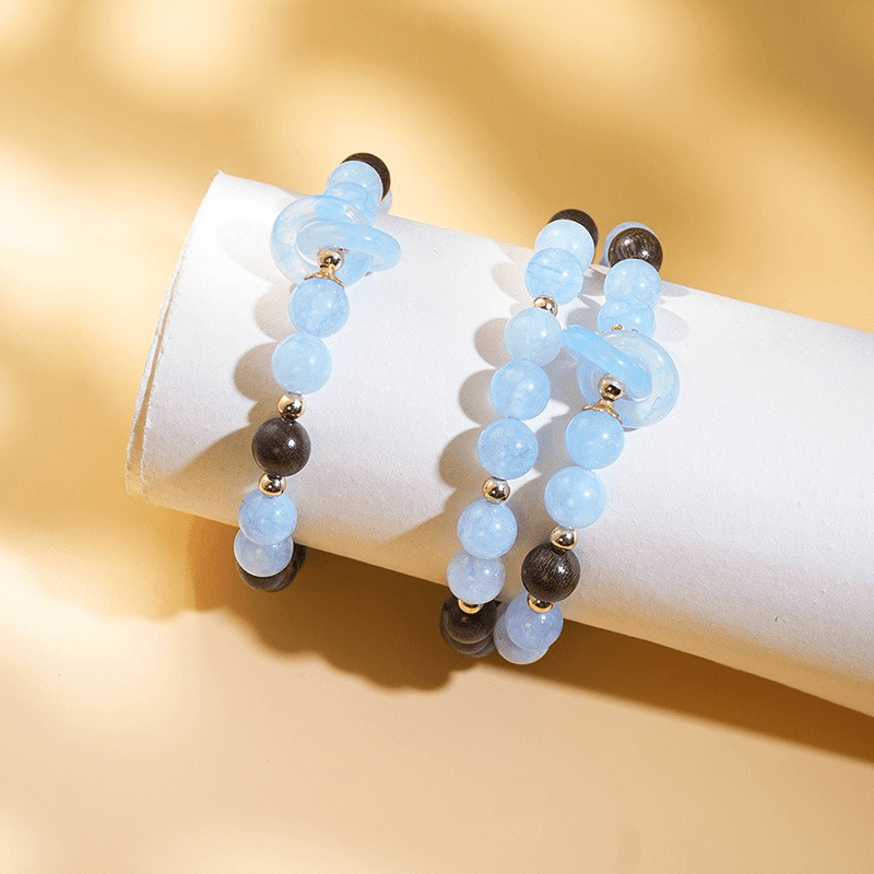 Ice Blue Aquamarine & Golden Sandalwood Bracelet - Buddha Nature