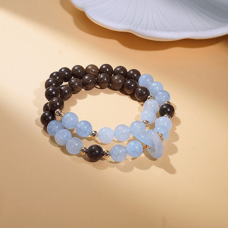 Ice Blue Aquamarine & Golden Sandalwood Bracelet - Buddha Nature