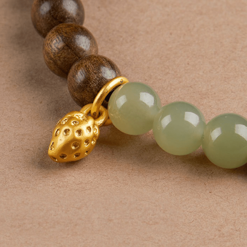 Natural Dark Wood & Jade Bracelet - Buddha Nature
