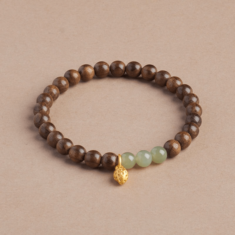 Natural Dark Wood & Jade Bracelet - Buddha Nature