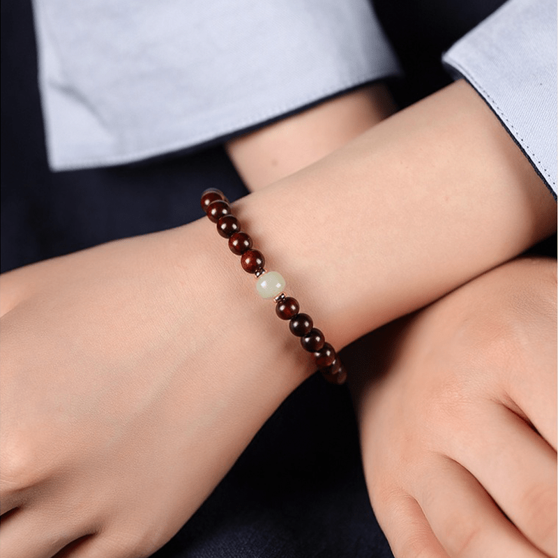 Natural Rosewood & Jade Bracelet - Buddha Nature