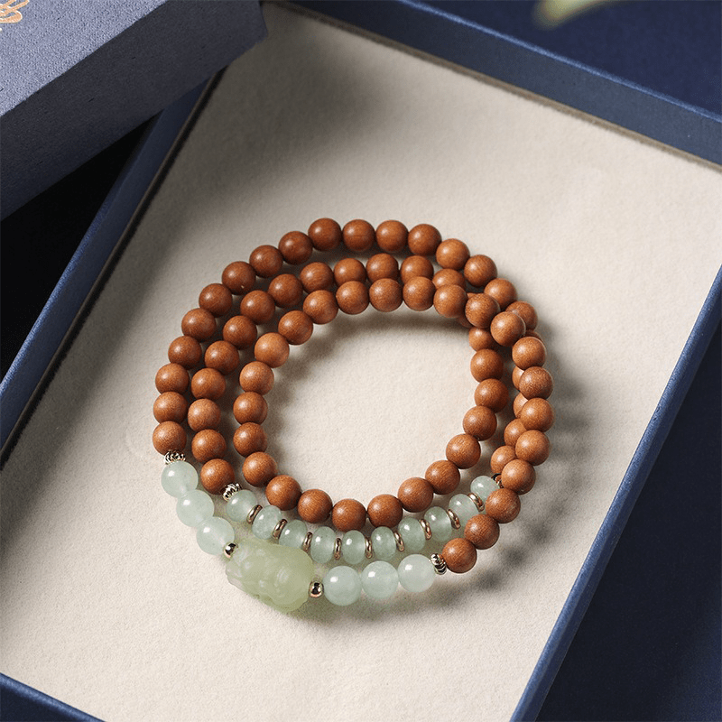 Natural Sandalwood & Jade Pixiu Bracelet - Buddha Nature