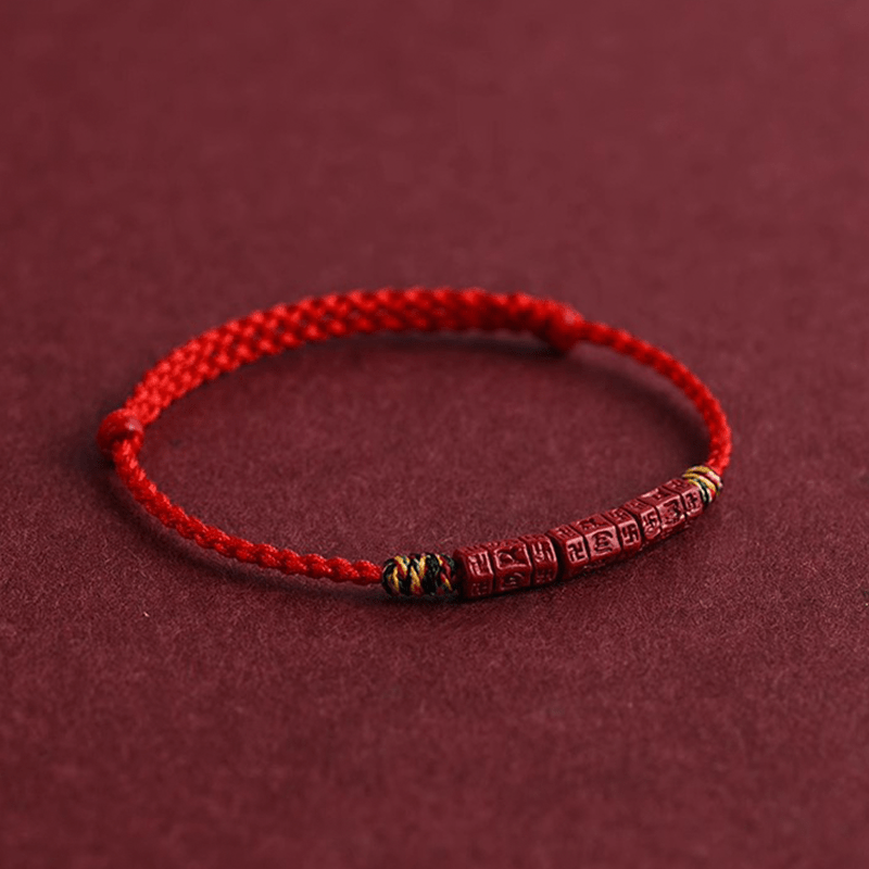 Six - Word Mantra & Cinnabar Red String Bracelet - Buddha Nature
