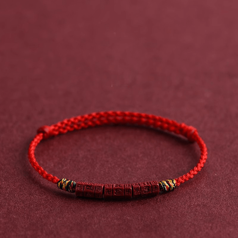 Six - Word Mantra & Cinnabar Red String Bracelet - Buddha Nature