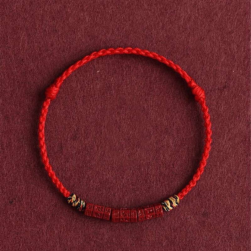 Six - Word Mantra & Cinnabar Red String Bracelet - Buddha Nature