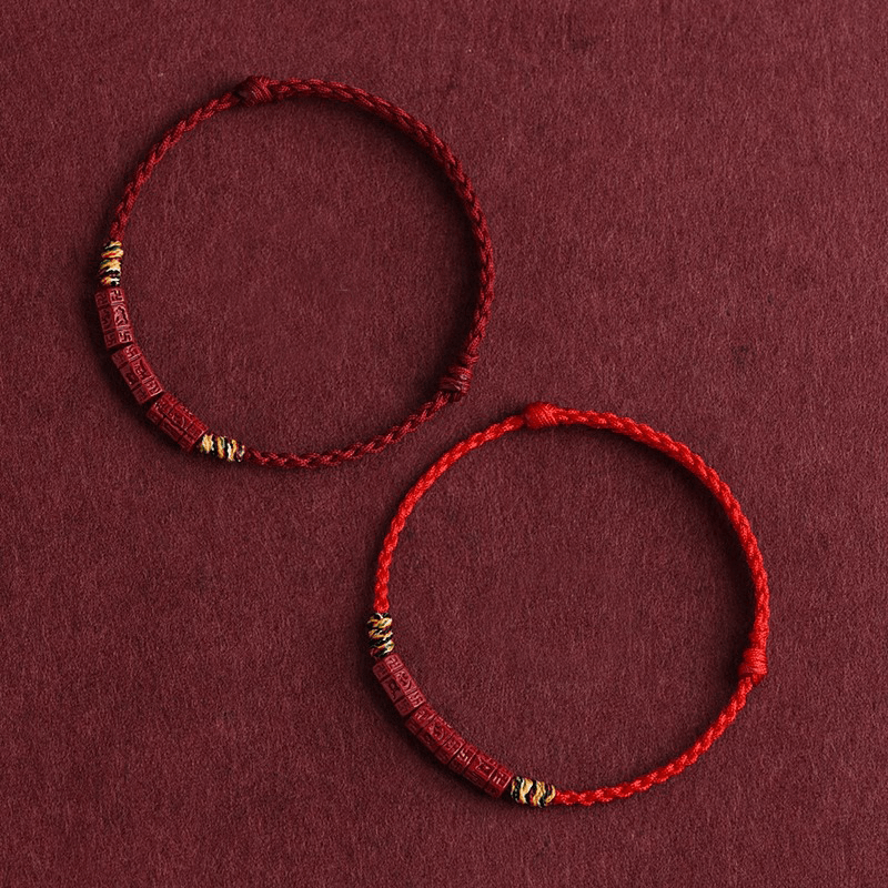 Six - Word Mantra & Cinnabar Red String Bracelet - Buddha Nature