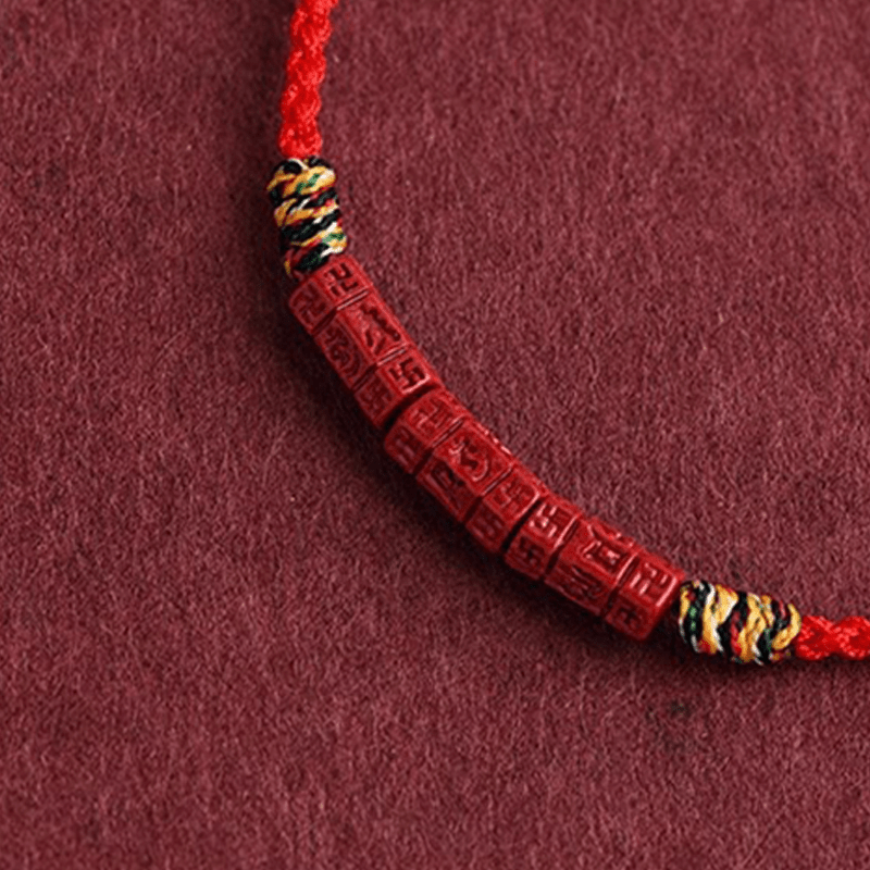 Six - Word Mantra & Cinnabar Red String Bracelet - Buddha Nature
