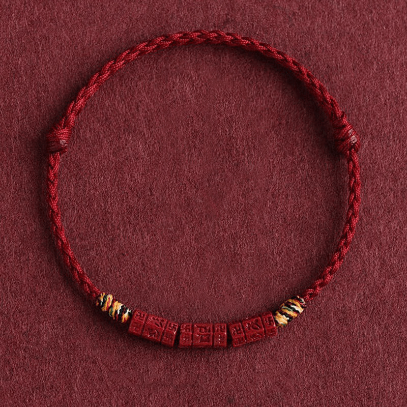 Six - Word Mantra & Cinnabar Red String Bracelet - Buddha Nature